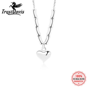 TrustDavis 925 Silver Heart Charm Necklace Vintage Clavicle Chain for Women