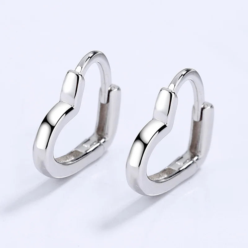 TrustDavis 925 Silver Heart Hoop Earrings Romantic Love Heart Earring