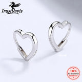 TrustDavis 925 Silver Heart Hoop Earrings Romantic Love Heart Earring