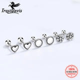 925 Silver Heart Daisy Round Stud Earrings Women Wedding Fine Jewelry