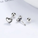 925 Silver Heart Daisy Round Stud Earrings Women Wedding Fine Jewelry