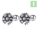 925 Silver Heart Daisy Round Stud Earrings Women Wedding Fine Jewelry