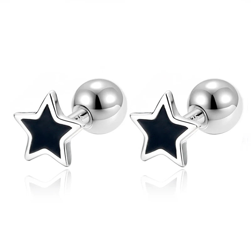 TrustDavis 925 Sterling Silver Heart Star Stud Earrings For Women