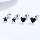 TrustDavis 925 Sterling Silver Heart Star Stud Earrings For Women