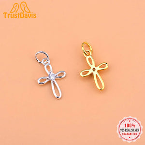TrustDavis 925 Silver Hollow Cross CZ Pendant DIY Jewelry