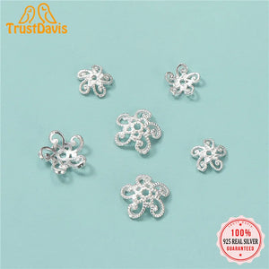 TrustDavis 925 Sterling Silver Flower Cap Bracelet Pendant DIY Lanyard