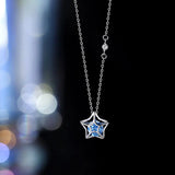 TrustDavis 925 Silver Hollow Star Zircon Chain Necklace for Women