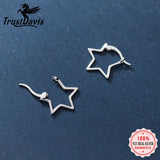TrustDavis 925 Sterling Silver Star Hoop Earrings Birthday Gift For Women