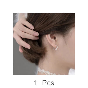 TrustDavis 925 Sterling Silver Star Hoop Earrings Birthday Gift For Women