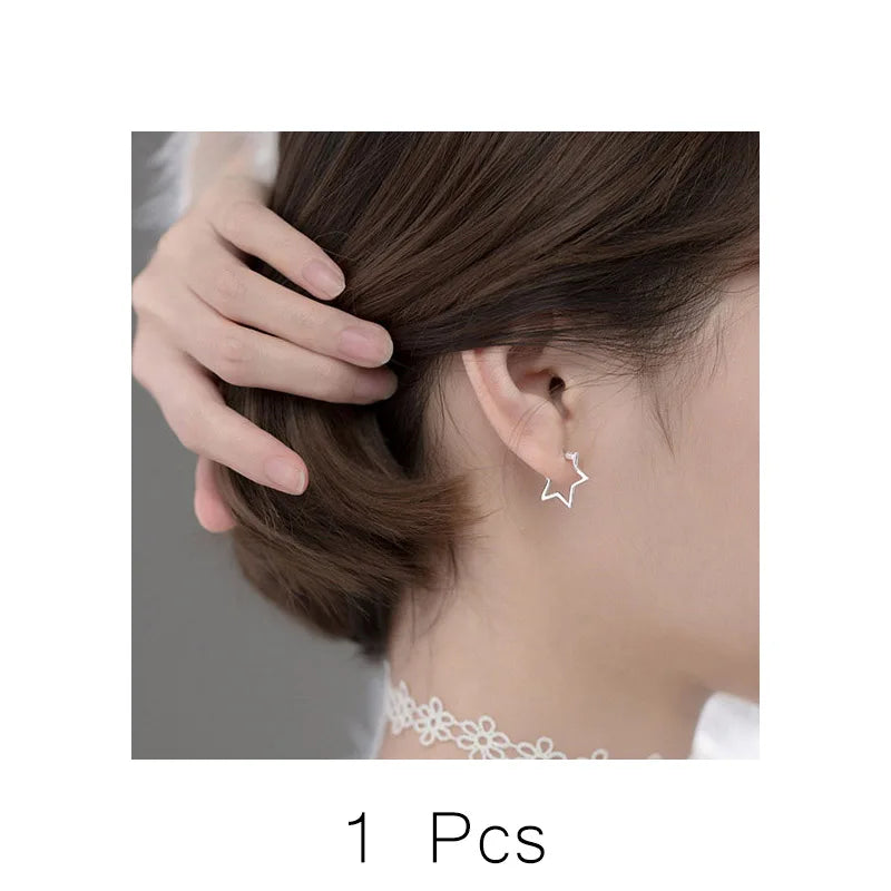 TrustDavis 925 Sterling Silver Star Hoop Earrings Birthday Gift For Women