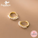 TrustDavis Silver Hoop Earrings Wedding Christmas Pearl Jewelry