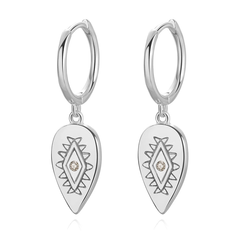 TrustDavis 925 Sterling Silver Hoop Earrings Water Drop Eyes Dangle Earring