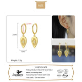 TrustDavis 925 Sterling Silver Hoop Earrings Water Drop Eyes Dangle Earring