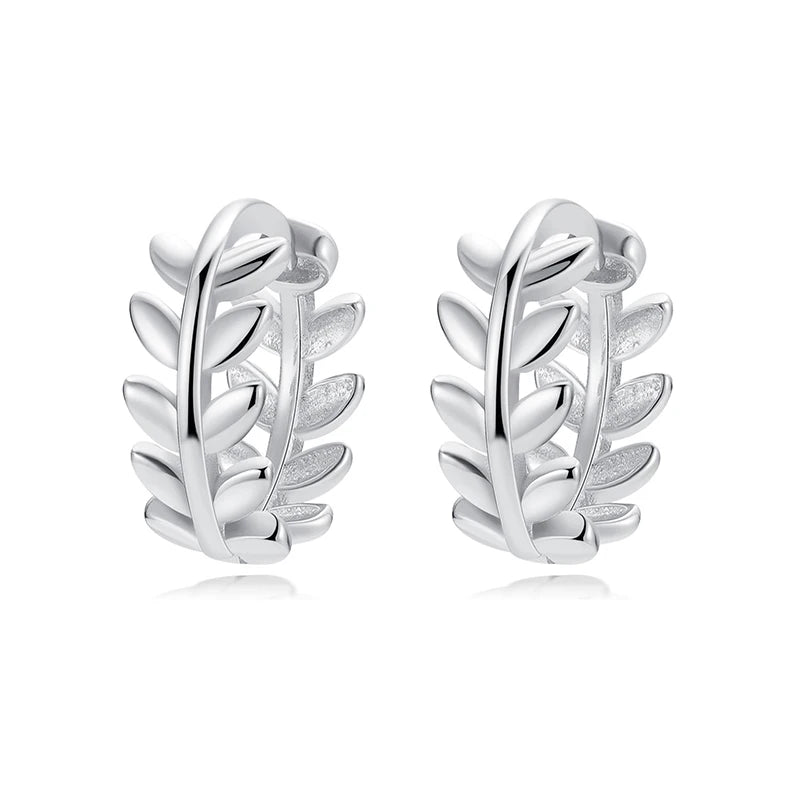 TrustDavis 925 Sterling Silver Hoop Earrings Wedding Party Leaf Earrings