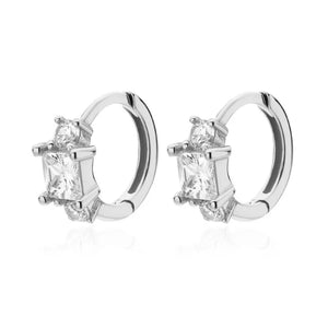 TrustDavis 925 Silver Square CZ Hoop Earring for Girls DF085