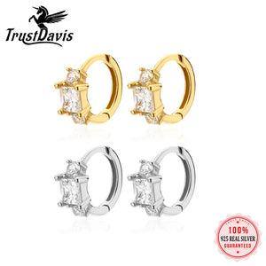 TrustDavis 925 Silver Square CZ Hoop Earring for Girls DF085