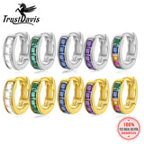 TrustDavis 925 Sterling Silver Geometric Square CZ Mini Hoop Earrings