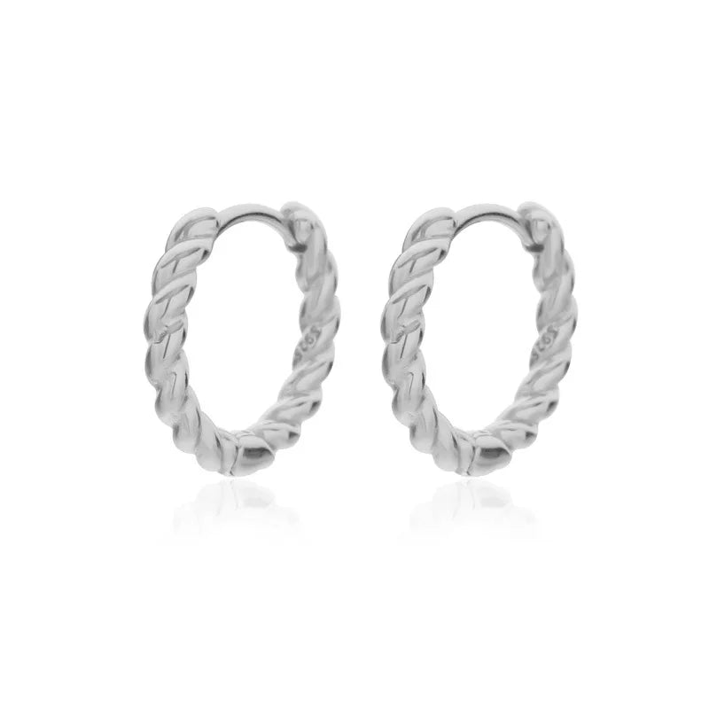 TrustDavis 925 Silver Twist Chain Hoop Earring Punk Style Jewelry DF030