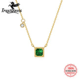 TrustDavis Genuine 925 Silver Green CZ Necklace, Gift Jewelry