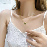 TrustDavis Genuine 925 Silver Green CZ Necklace, Gift Jewelry