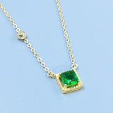 TrustDavis Genuine 925 Silver Green CZ Necklace, Gift Jewelry