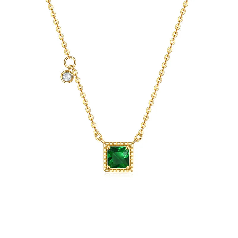 TrustDavis Genuine 925 Silver Green CZ Necklace, Gift Jewelry