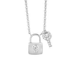 TrustDavis 925 Silver Key Lock CZ Necklace Women Birthday Gift Jewelry
