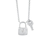 TrustDavis 925 Silver Key Lock CZ Necklace Women Birthday Gift Jewelry