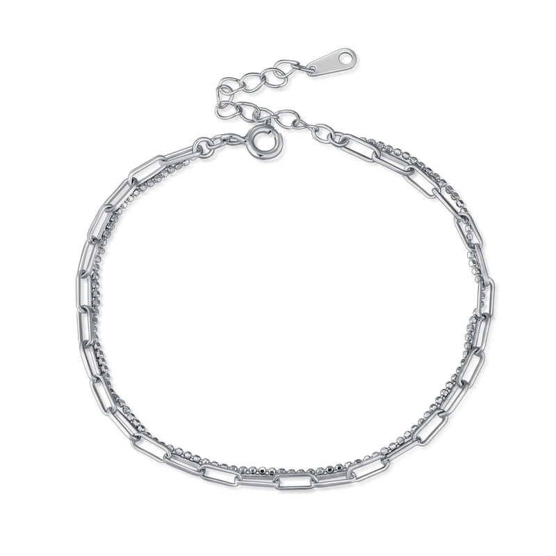 TrustDavis 925 Silver Double Layer Bracelet for Women Gift