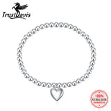 TrustDavis 925 Sterling Silver Heart Elastic Beads Bracelet For Women Gift