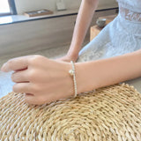 TrustDavis 925 Sterling Silver Heart Elastic Beads Bracelet For Women Gift