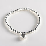 TrustDavis 925 Sterling Silver Heart Elastic Beads Bracelet For Women Gift