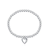 TrustDavis 925 Sterling Silver Heart Elastic Beads Bracelet For Women Gift