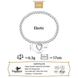 TrustDavis 925 Sterling Silver Heart Elastic Beads Bracelet For Women Gift