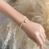 TrustDavis 925 Sterling Silver Heart Elastic Beads Bracelet For Women Gift