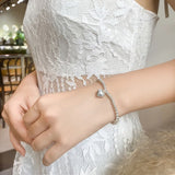 TrustDavis 925 Sterling Silver Heart Elastic Beads Bracelet For Women Gift