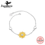 Davis Real 925 Sterling Silver Ins Love Bracelet Heart Golden Flowers Jewelry