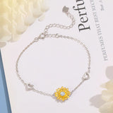 Davis Real 925 Sterling Silver Ins Love Bracelet Heart Golden Flowers Jewelry