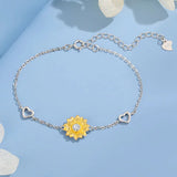 Davis Real 925 Sterling Silver Ins Love Bracelet Heart Golden Flowers Jewelry