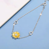 Davis Real 925 Sterling Silver Ins Love Bracelet Heart Golden Flowers Jewelry