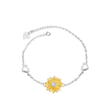 Davis Real 925 Sterling Silver Ins Love Bracelet Heart Golden Flowers Jewelry