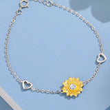 Davis Real 925 Sterling Silver Ins Love Bracelet Heart Golden Flowers Jewelry
