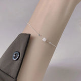 TrustDavis 925 Silver Square Bracelet Geometric Hand Jewelry for Women LB459