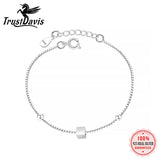 TrustDavis 925 Silver Square Bracelet Geometric Hand Jewelry for Women LB459