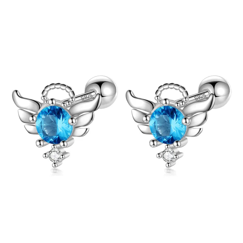 925 Silver Angel Wing CZ Stud Earrings For Girls DF2027