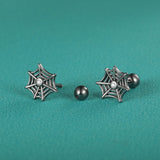 925 Silver Kids Halloween Spider Web Stud Earrings For Girls
