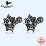 925 Silver Kids Halloween Spider Web Stud Earrings For Girls