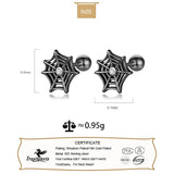 925 Silver Kids Halloween Spider Web Stud Earrings For Girls