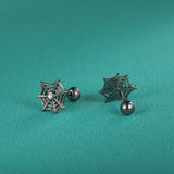 925 Silver Kids Halloween Spider Web Stud Earrings For Girls