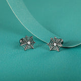 925 Silver Kids Halloween Spider Web Stud Earrings For Girls